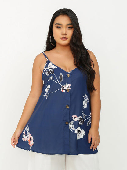 Floral Button Through Tank Top