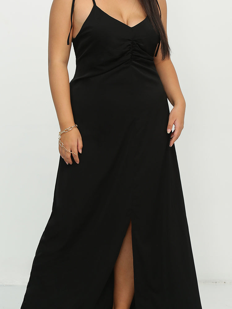 Knotted Shoulder Split Hem Dress