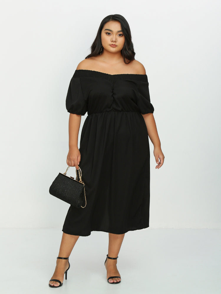 Shirred Short Sleeve Split Hem Dress