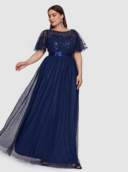 Sequin Plant Pattern Mesh Tiered Dress