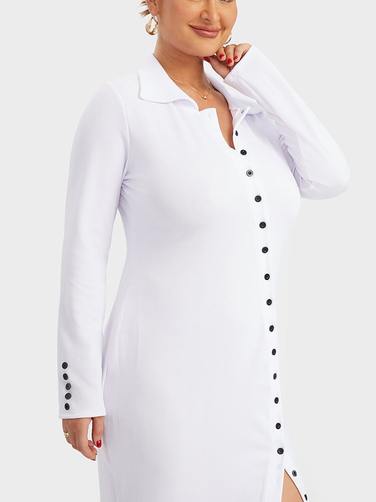 Button Through High Split Dress