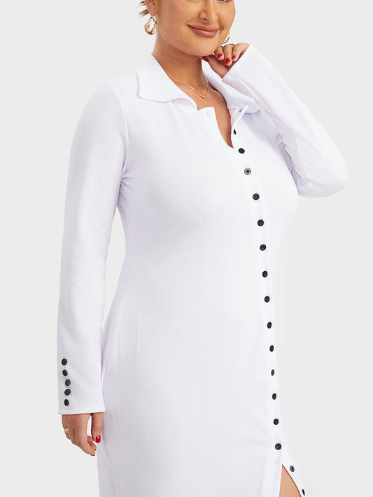 Button Through High Split Dress