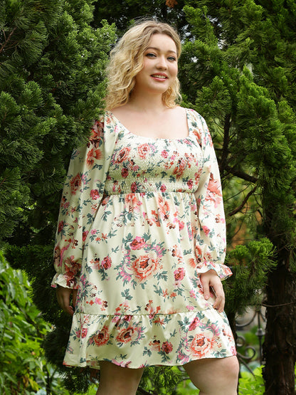 Square Neck Floral Dress