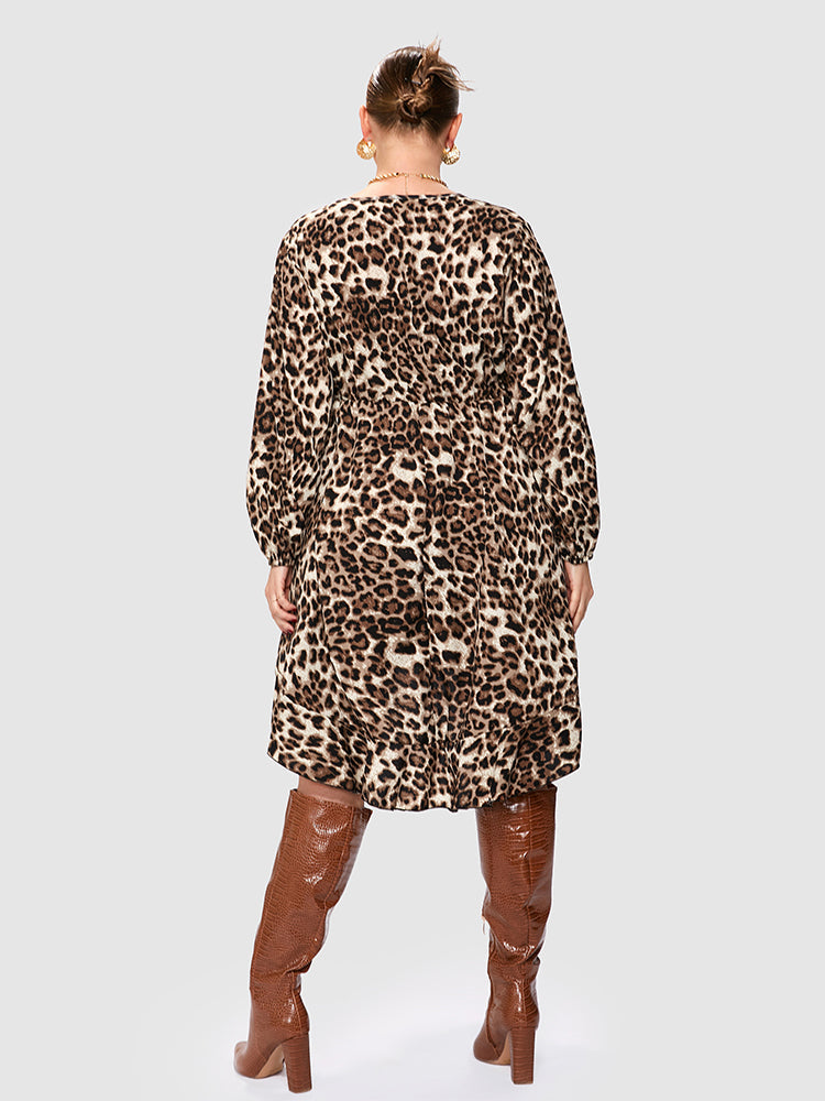 Leopard Ruffle Irregular Hem Dress