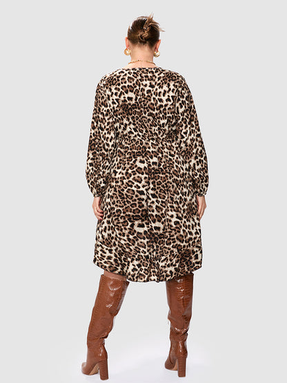 Leopard Ruffle Irregular Hem Dress