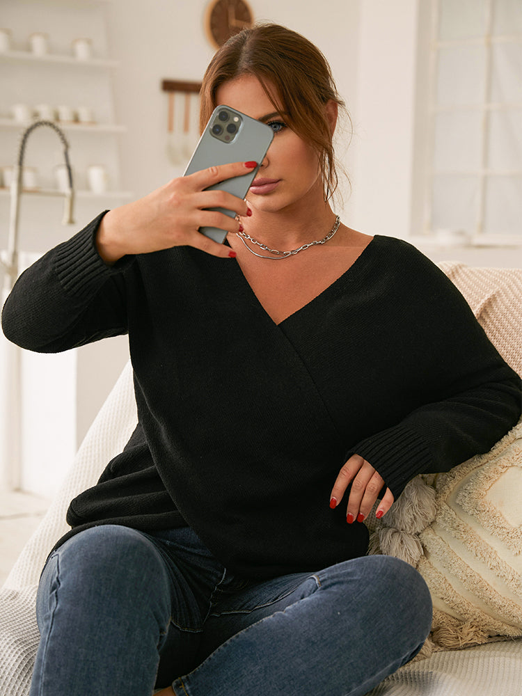 Overlap Collar Wrap Knit Top