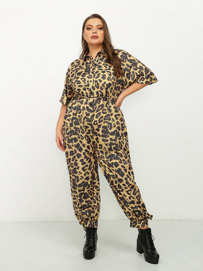 Leopard Print Button Front Jumpsuit