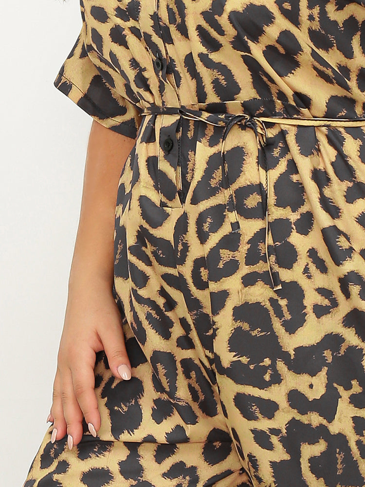 Leopard Print Button Front Jumpsuit