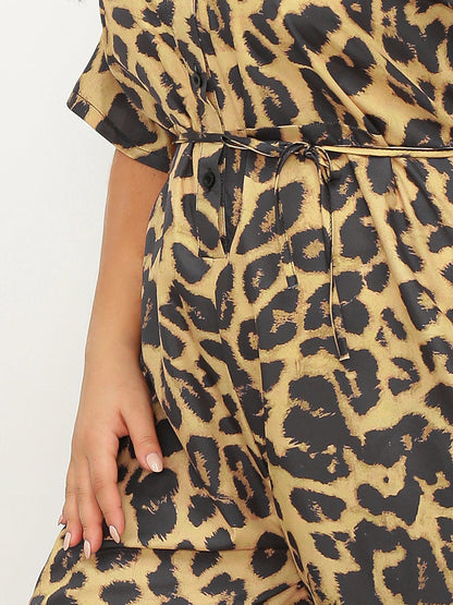 Leopard Print Button Front Jumpsuit
