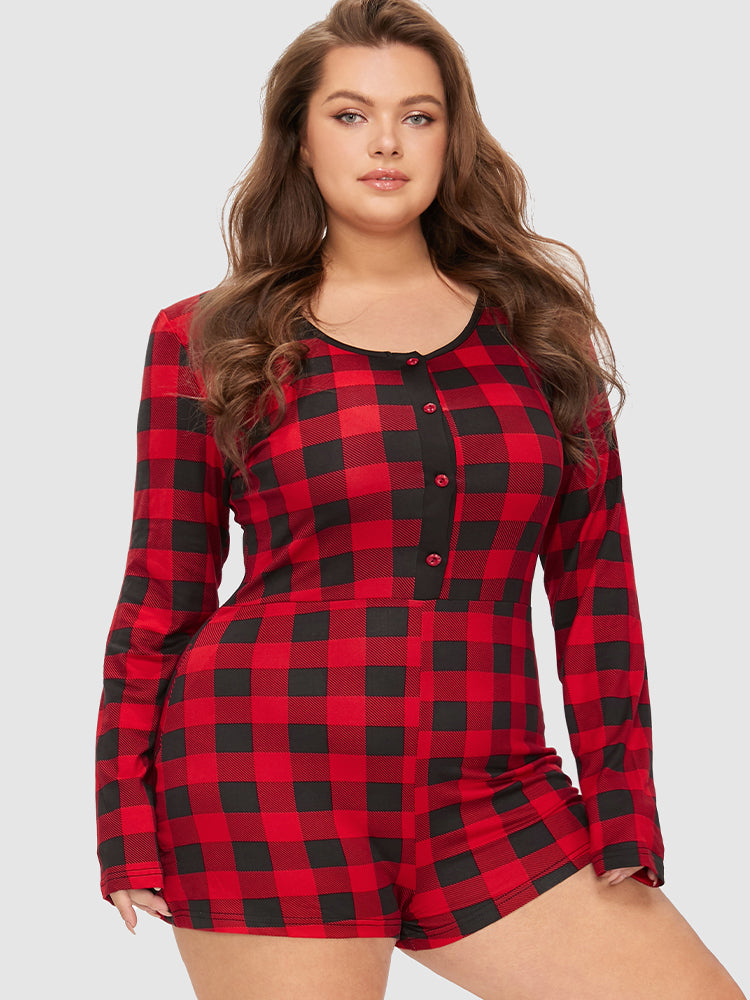 Gingham Button Detail Sleep Romper