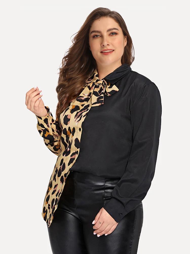 Leopard Patchwork Cravat Lapel Shirt