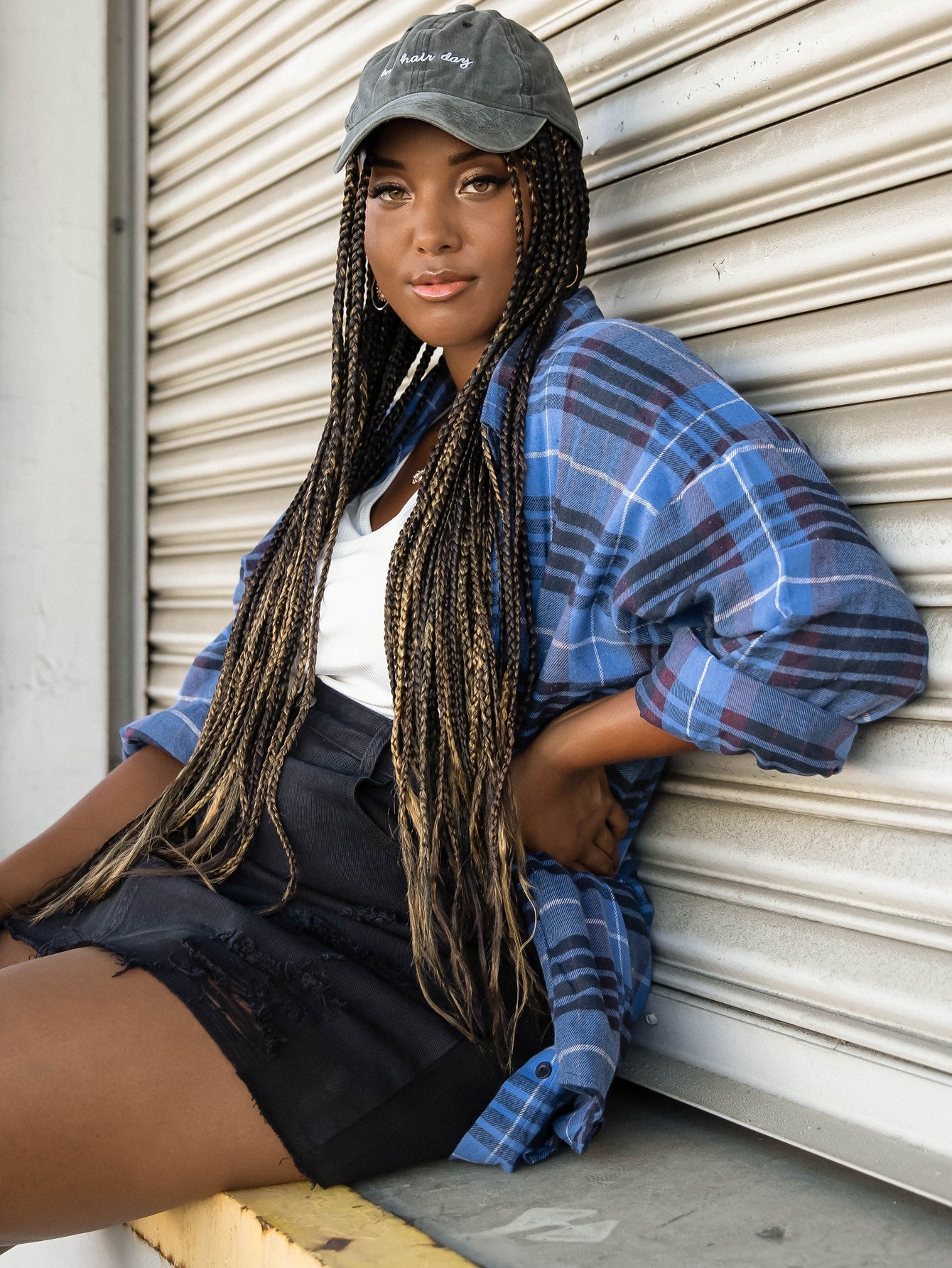 Plaid Print Curved Hem Overshirt