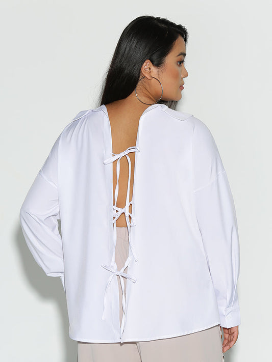 Ruffle Neckline Button Blouse