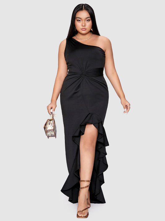 Twist-front Ruffles Irregular Hem Dress