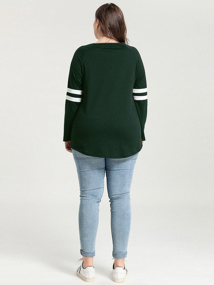 Stripe Sleeve Round Neck T-shirt