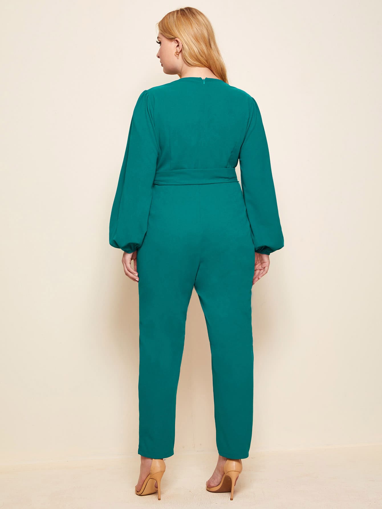 Surplice Neck Belted Jumpsuit
