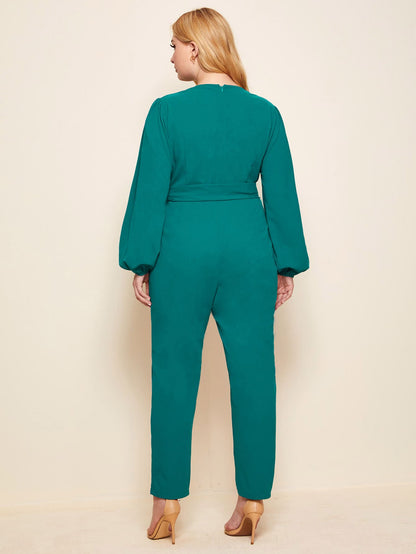 Surplice Neck Belted Jumpsuit