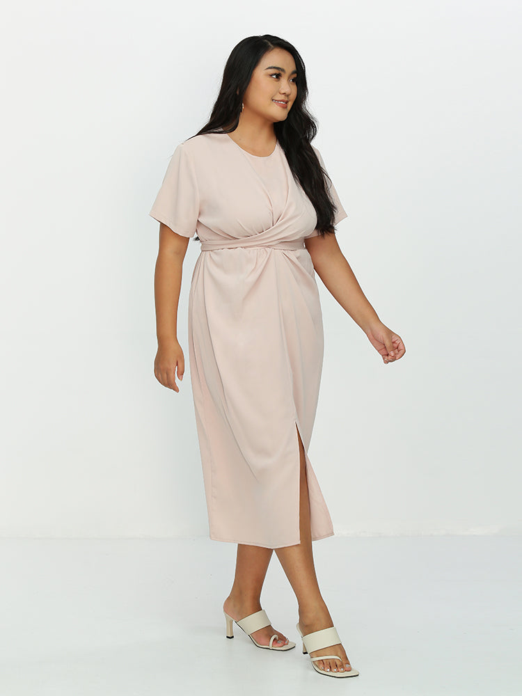 Bowknot Waist Ruched Split Hem