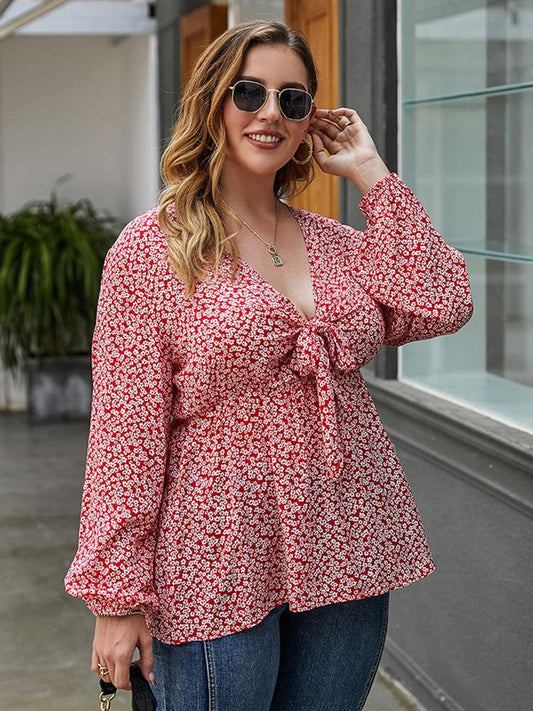 Ditsy Chiffon Lantern Sleeve Blouse