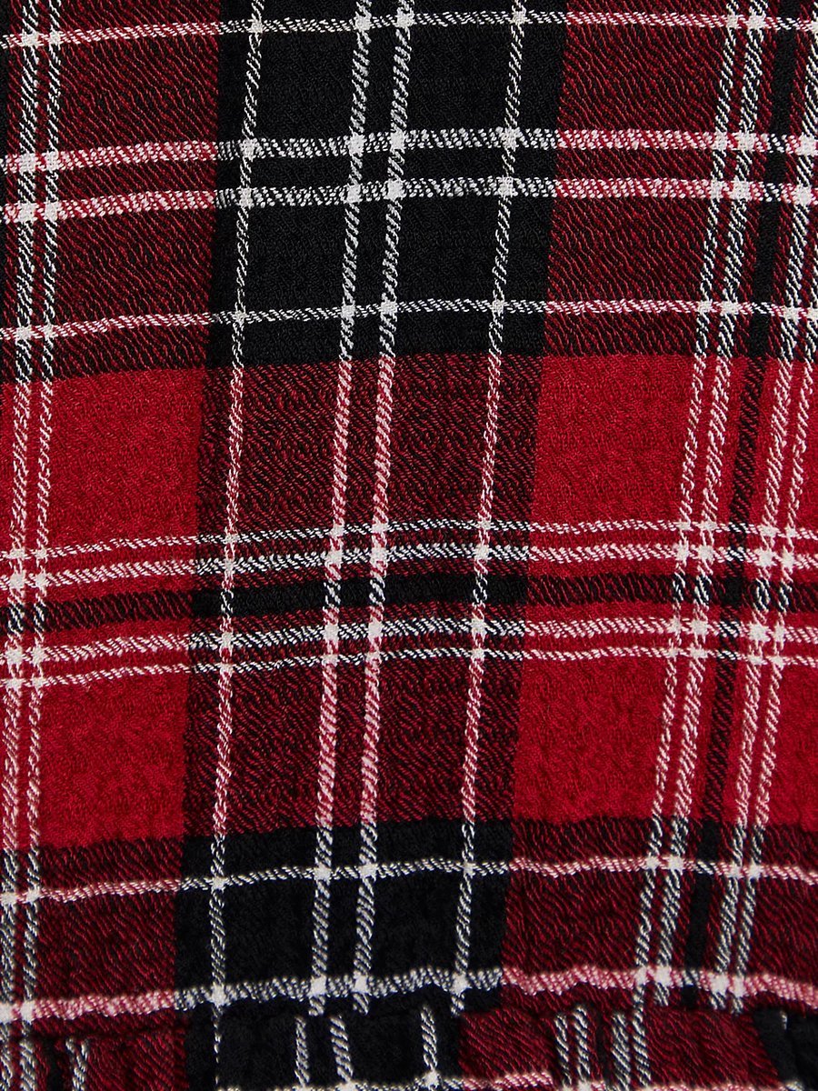 Plaid V-neck Button Up Blouse