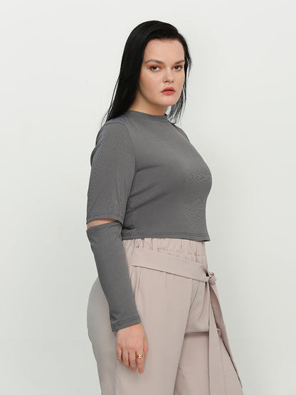 Cut Out Sleeve Round Neck T-Shirt