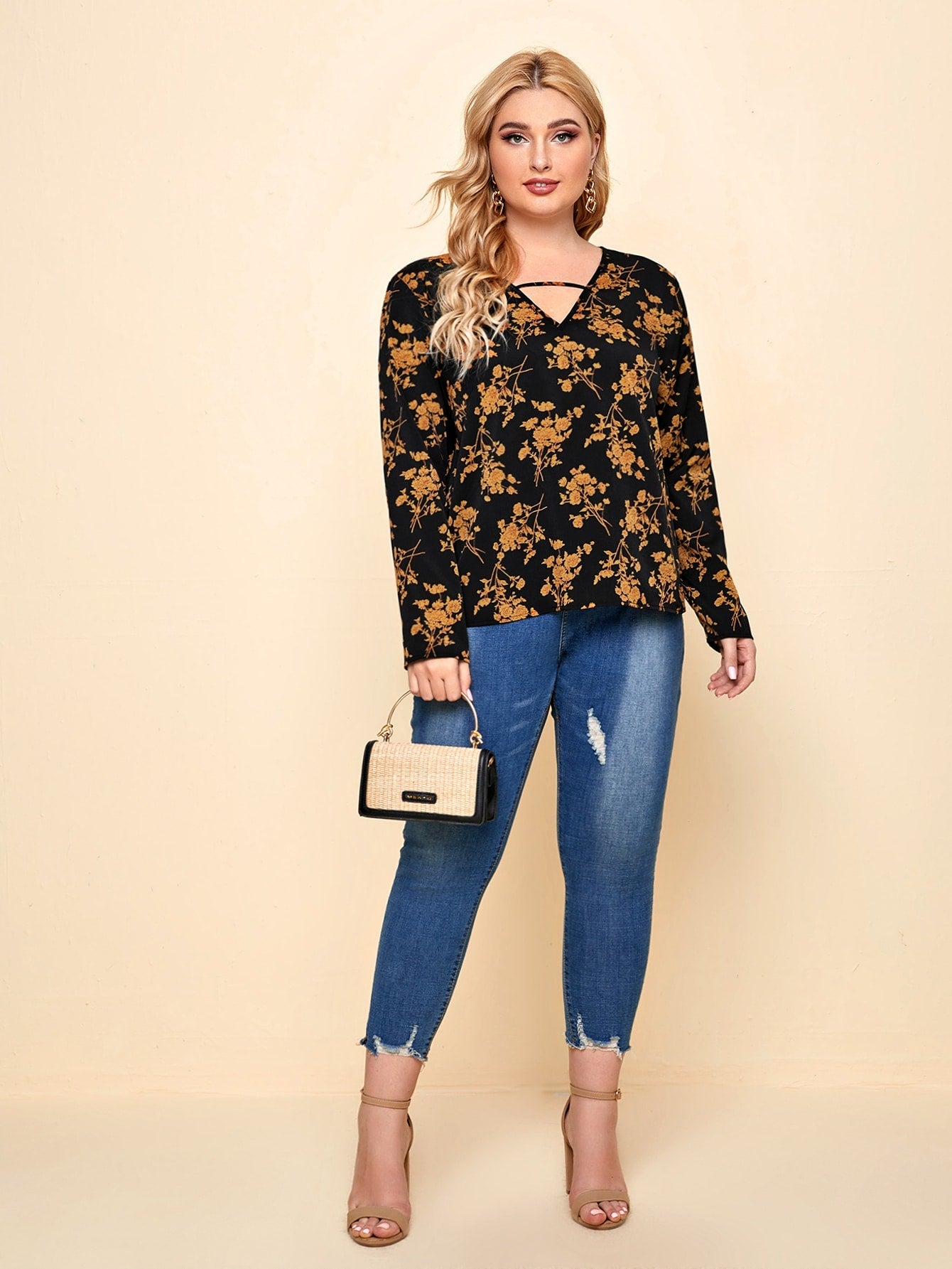 V-cut Neck Floral Top