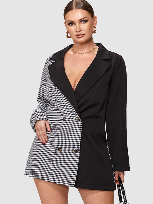 Gingham Color Block Blazer Dress