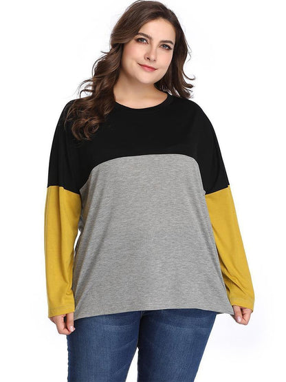 Patchwork Round Neck Casual T-shirt