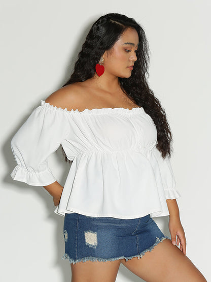 Frill Trim Off Shoulder Blouse