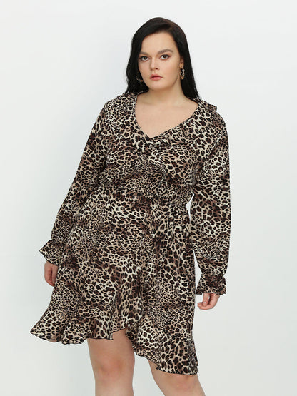 Ruffle Hem Leopard Dress