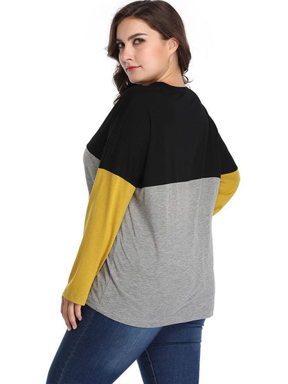 Patchwork Round Neck Casual T-shirt