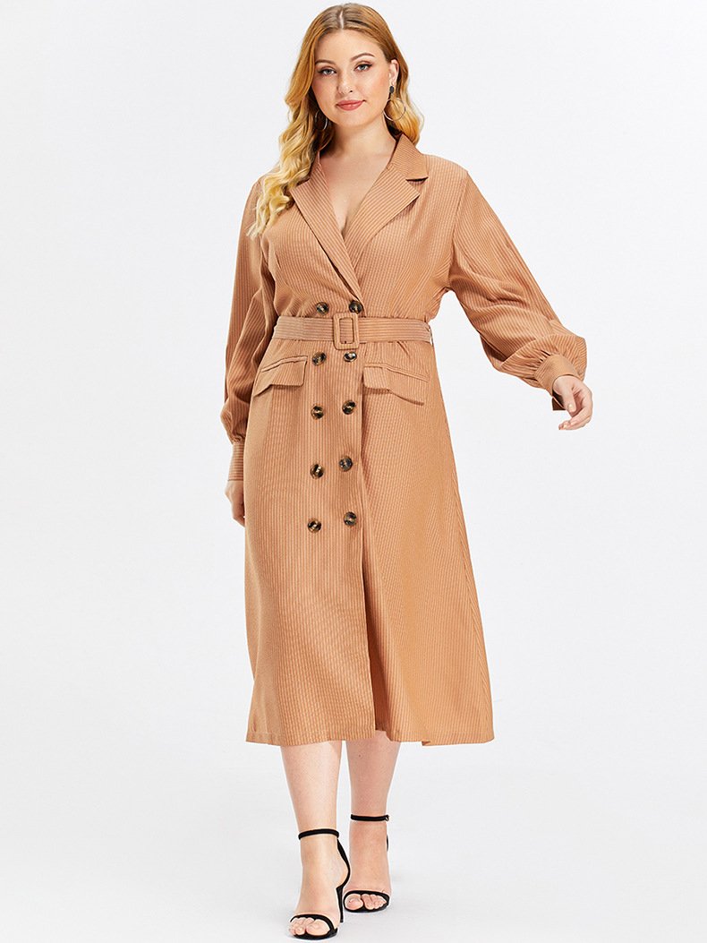Stripe Double Breasted Belt Trench Coat