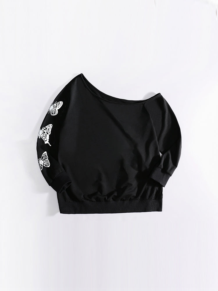 Butterfly Printed Strapless Sweatshirt