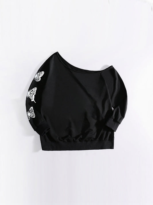 Butterfly Printed Strapless Sweatshirt