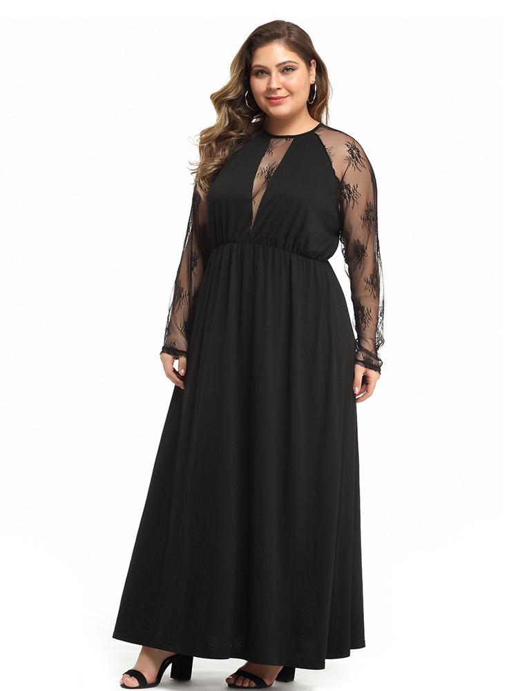 Elegant Deep V-neck Sheer sleeve Maxi Dress