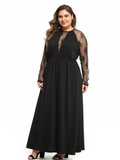 Elegant Deep V-neck Sheer sleeve Maxi Dress