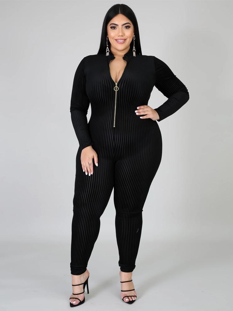 Zipper Up Stand Collar Knit Jumpsuit