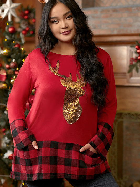 Christmas Elk Printing Pocket T-shirt