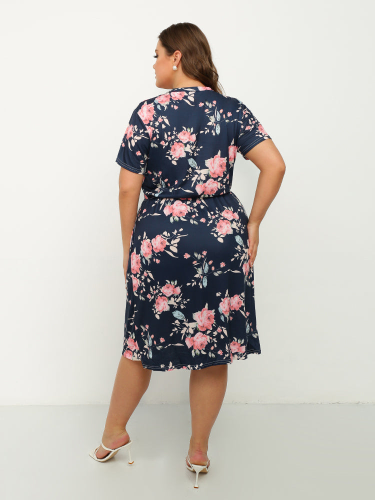 Floral Round Neck Short Sleeve Dress