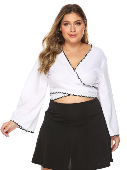 Lace Wrap Flared Sleeve Crop Top