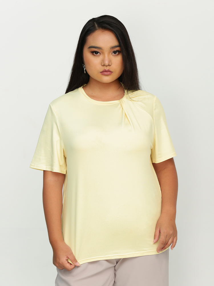 Ruched Neckline Short Sleeve T-Shirt