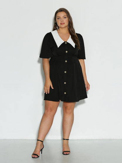 Button Lapel Collar Dress