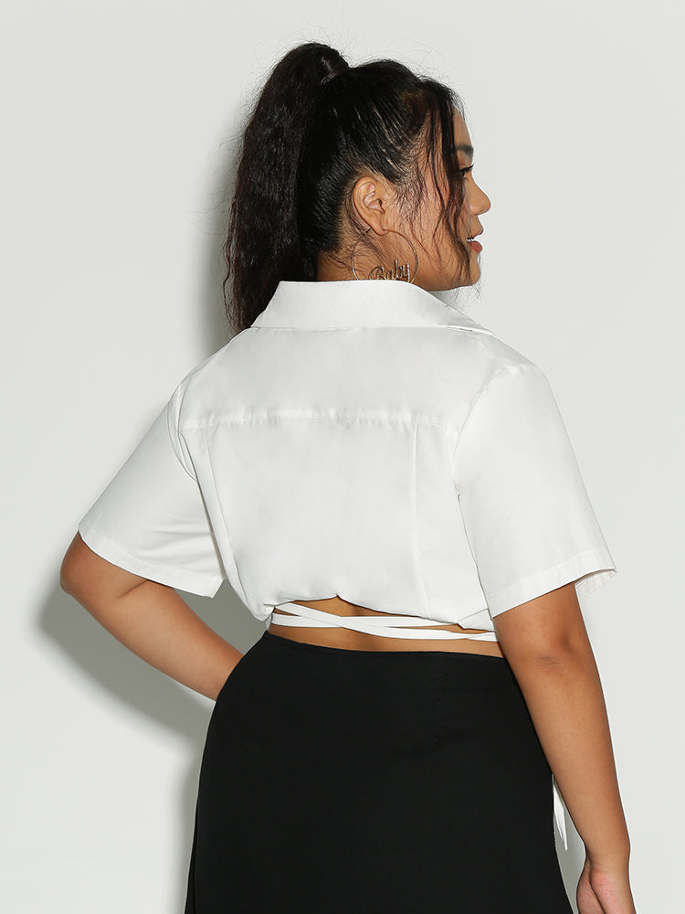 Knotted Lapel Collar Blouse