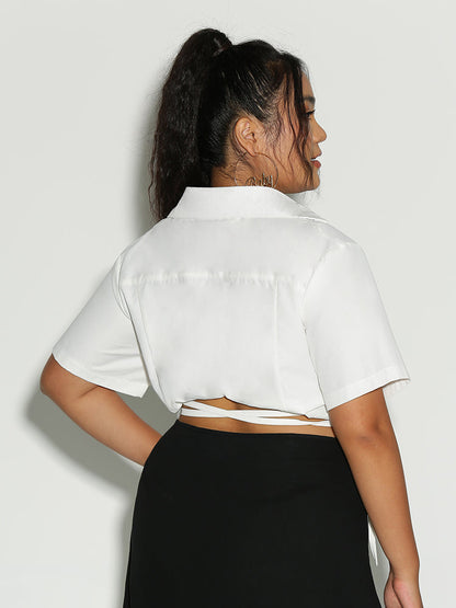 Knotted Lapel Collar Blouse