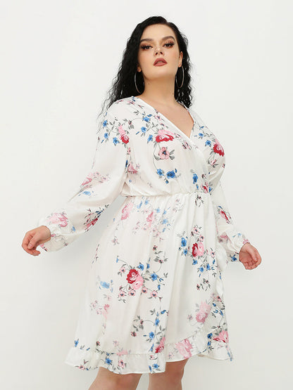 Ruffled V-neck Wrap Dress