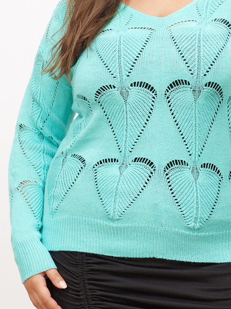 Heart Hollow Out V-neck Sweater