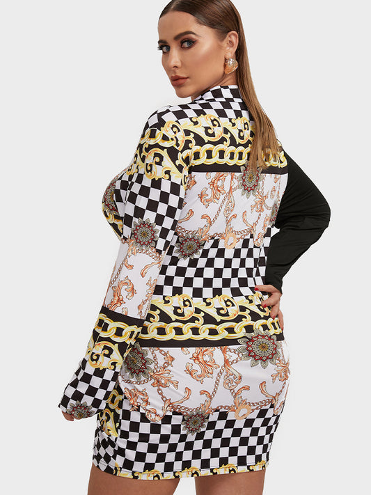 Scarf Art Patchwork Drawstring Bodycon Dress