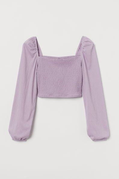 Smocking Scoop Neck Crop Blouse