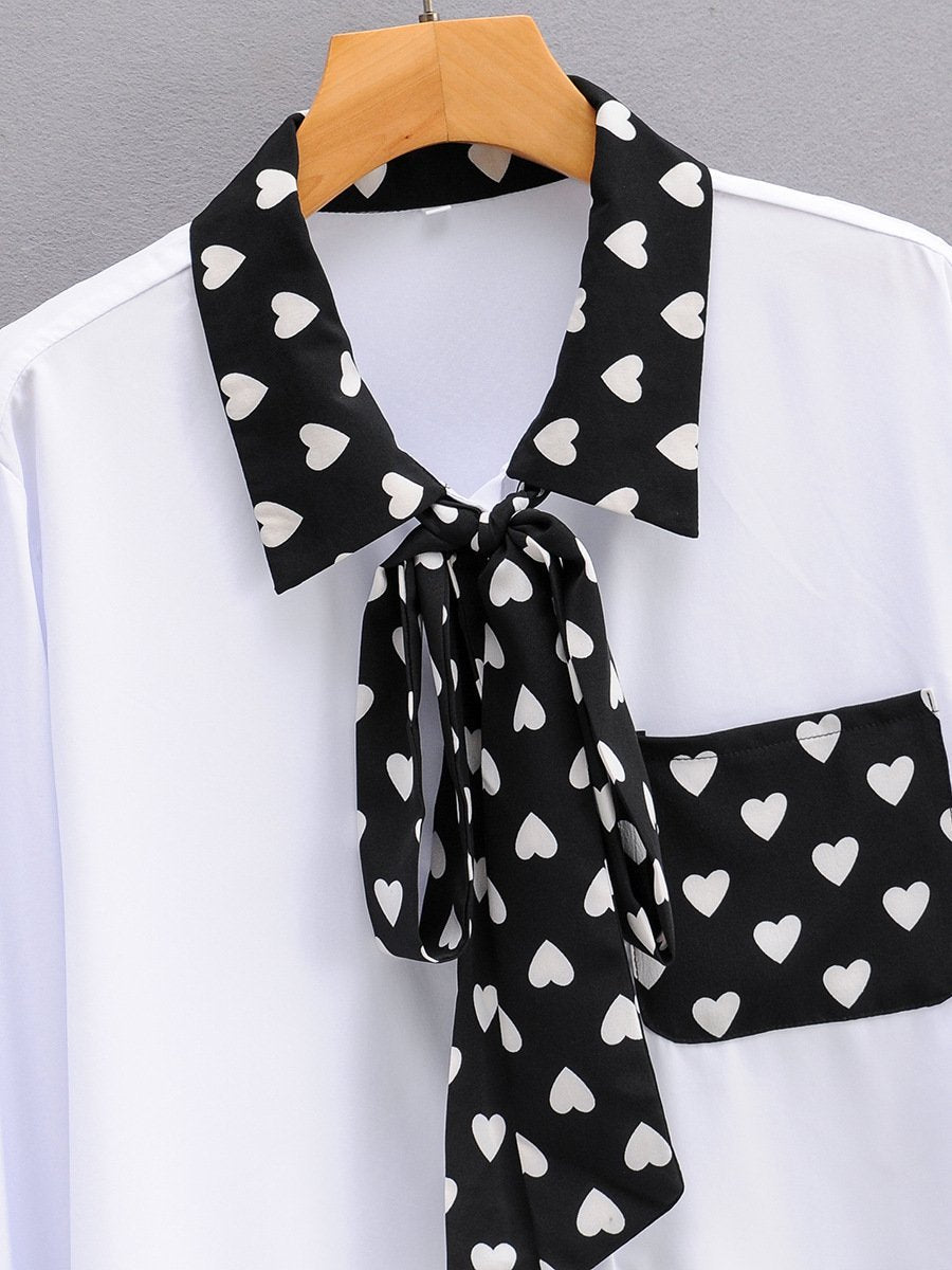 Heart Patchwork Tie Lapel Shirt