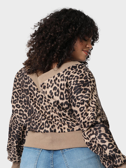 Leopard Patchwork V-Neck Sweater